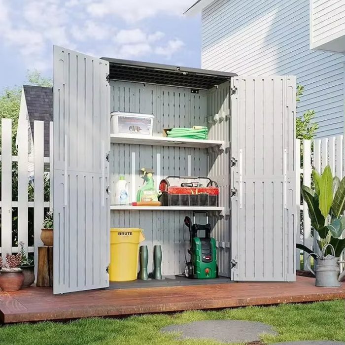 Outdoor Resin Storage Shed, Metal Shelf Kit and Floor, Vertically Waterproof, Used for Garden Tool Garage Storage Shed